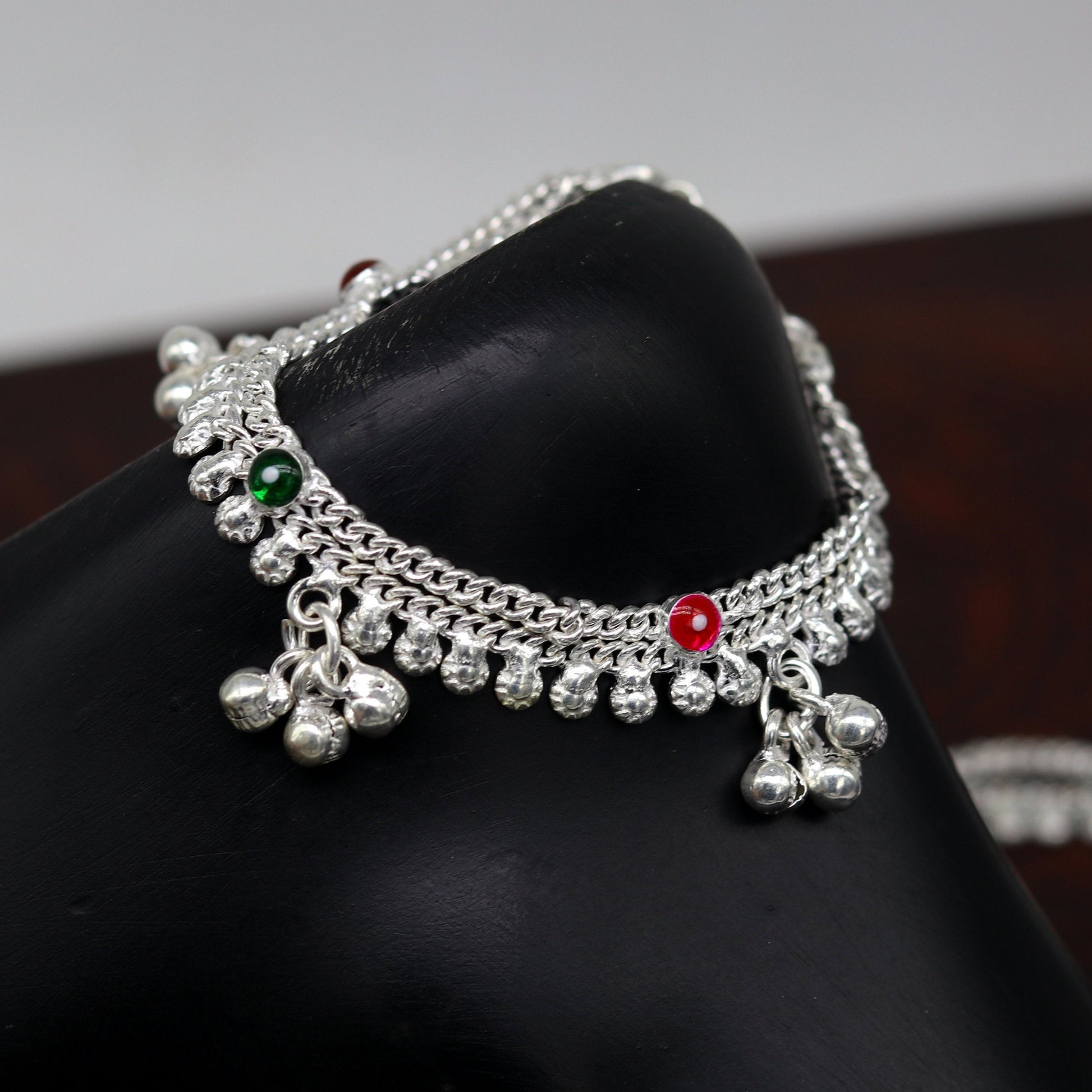 6" new unique fancy design baby anklets bracelet, double chain jingling belly ankle bracelet, unisex gifting kids fashion jewelry ank264 - TRIBAL ORNAMENTS