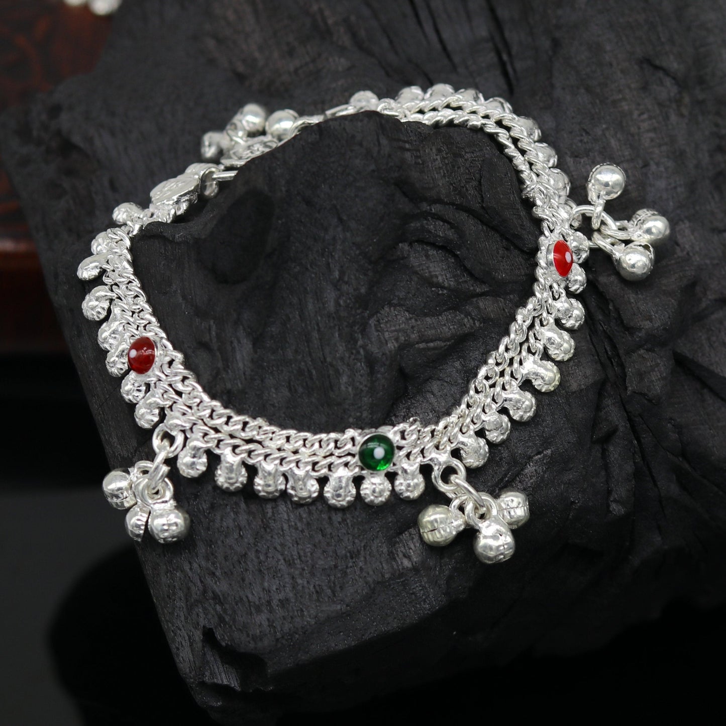 6" new unique fancy design baby anklets bracelet, double chain jingling belly ankle bracelet, unisex gifting kids fashion jewelry ank264 - TRIBAL ORNAMENTS