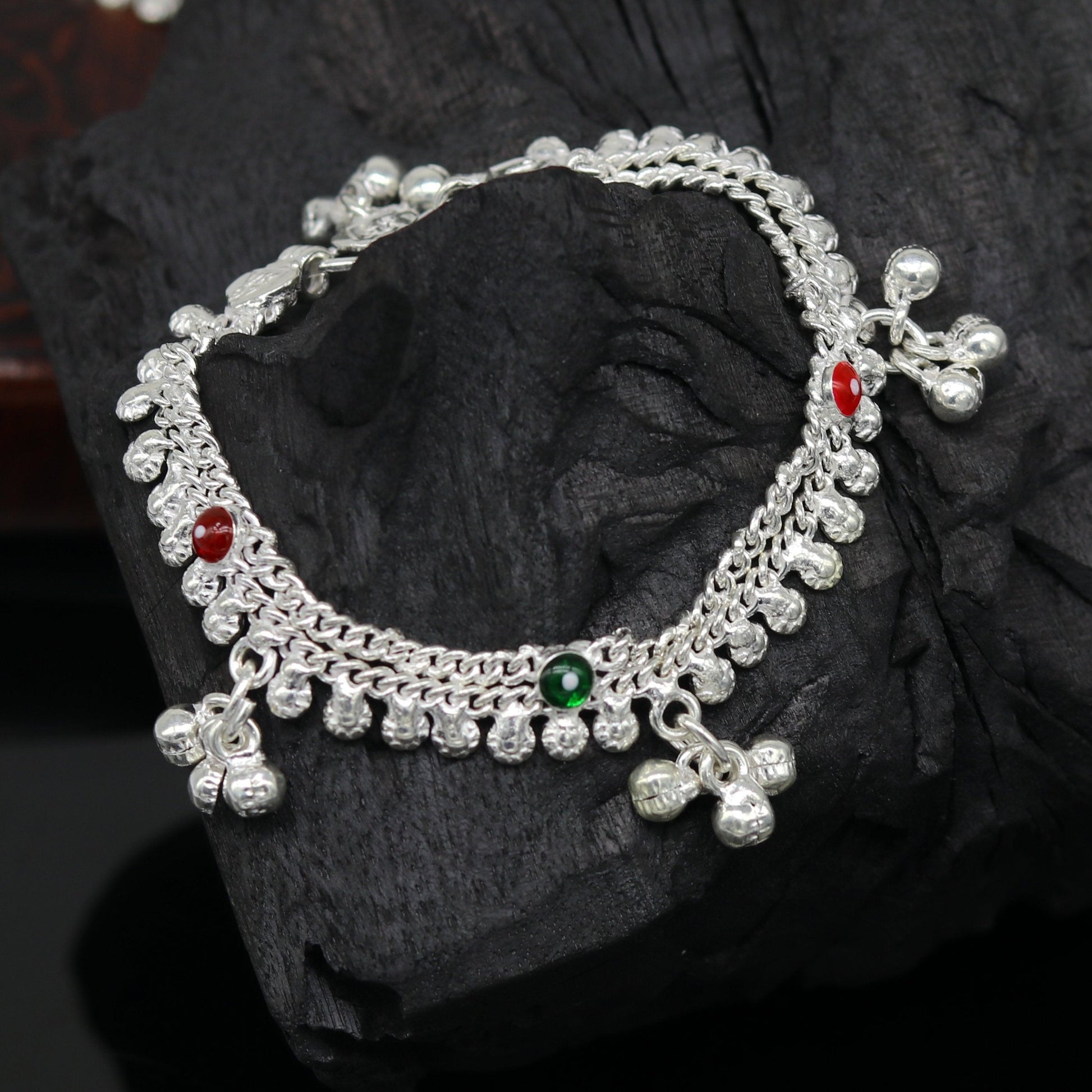 6" new unique fancy design baby anklets bracelet, double chain jingling belly ankle bracelet, unisex gifting kids fashion jewelry ank264 - TRIBAL ORNAMENTS