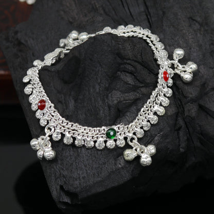 6" new unique fancy design baby anklets bracelet, double chain jingling belly ankle bracelet, unisex gifting kids fashion jewelry ank264 - TRIBAL ORNAMENTS