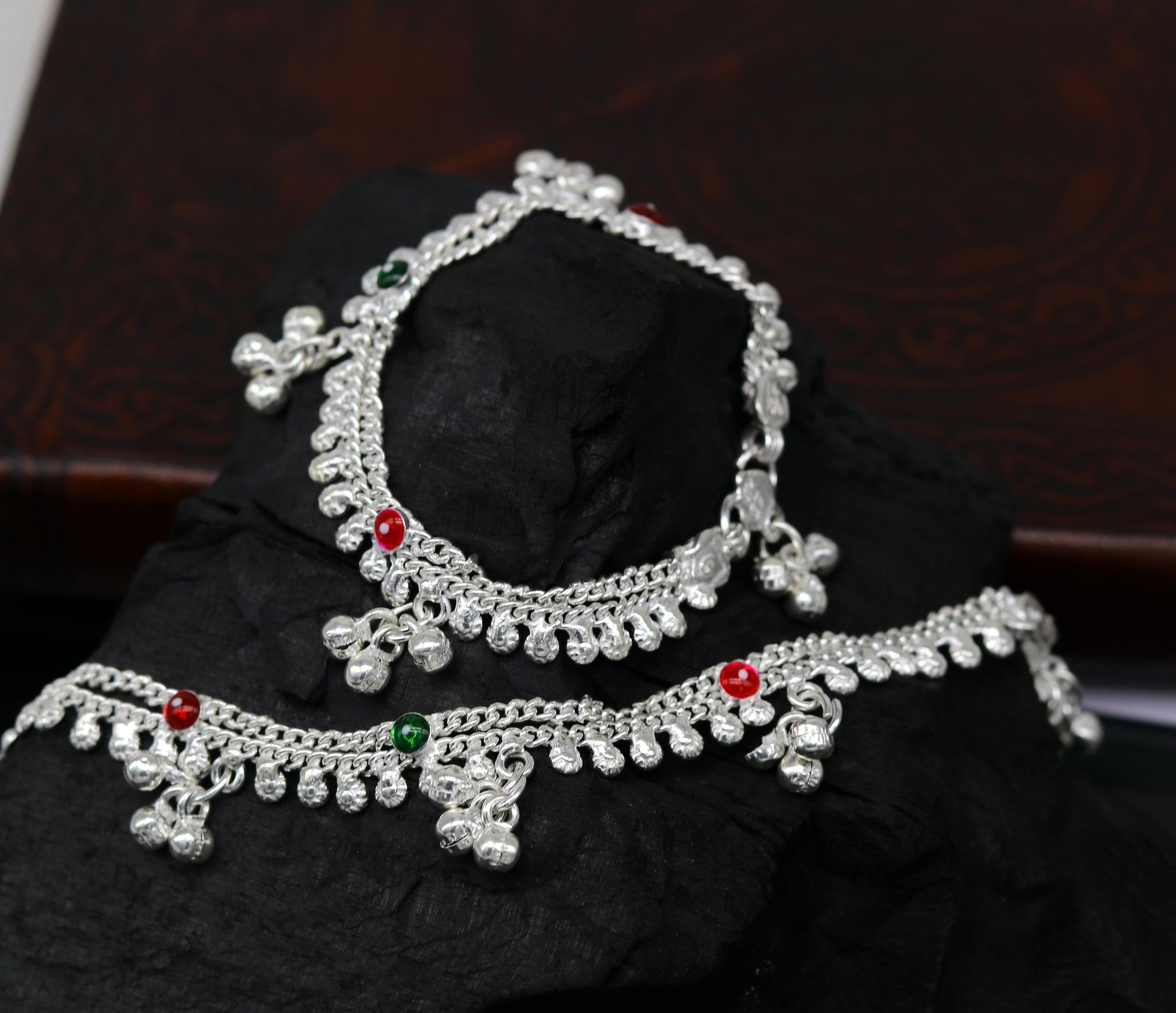 6" new unique fancy design baby anklets bracelet, double chain jingling belly ankle bracelet, unisex gifting kids fashion jewelry ank264 - TRIBAL ORNAMENTS