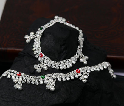 6" new unique fancy design baby anklets bracelet, double chain jingling belly ankle bracelet, unisex gifting kids fashion jewelry ank264 - TRIBAL ORNAMENTS