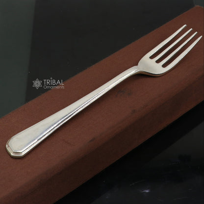 6-inch pure 925 sterling silver fork and spoon set by TRIBAL ORNAMENTS, elegant silver utensils for serving or gifting.