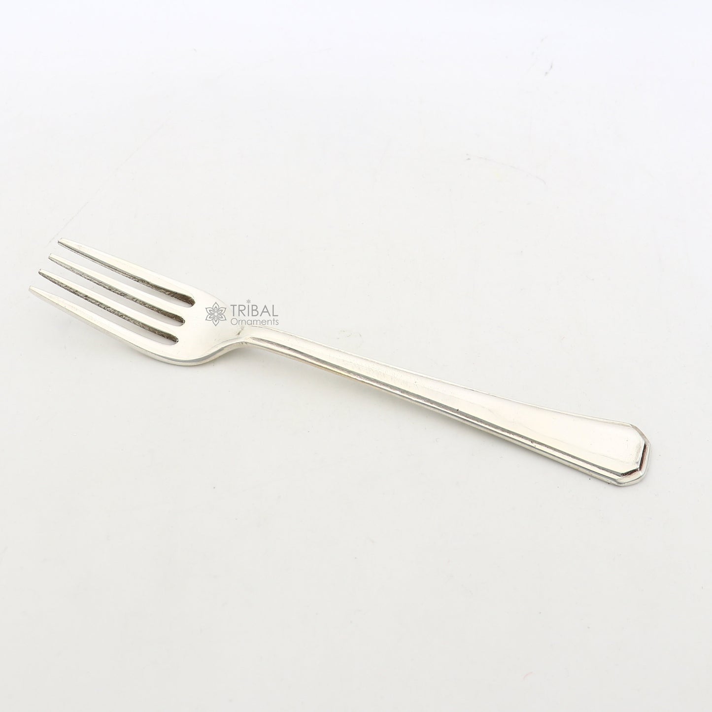 6-inch pure 925 sterling silver fork and spoon set by Tribal Ornaments, elegant silver utensils for luxury gifting or food serving.