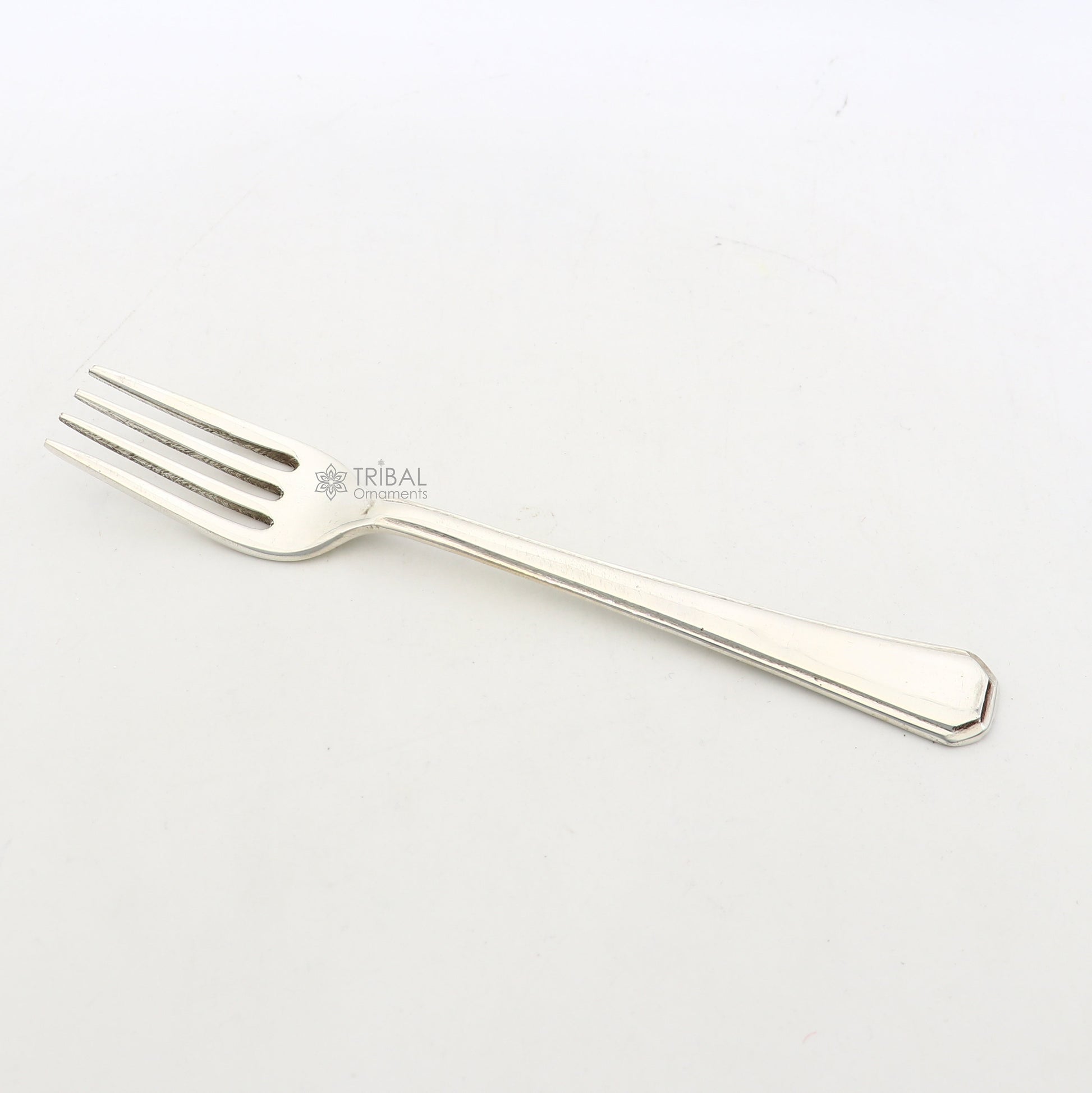 6-inch pure 925 sterling silver fork and spoon set by Tribal Ornaments, elegant silver utensils for luxury gifting or food serving.