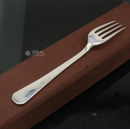 6-inch pure 925 sterling silver fork and spoon set by TRIBAL ORNAMENTS, luxury silver utensils for food serving or gifting.