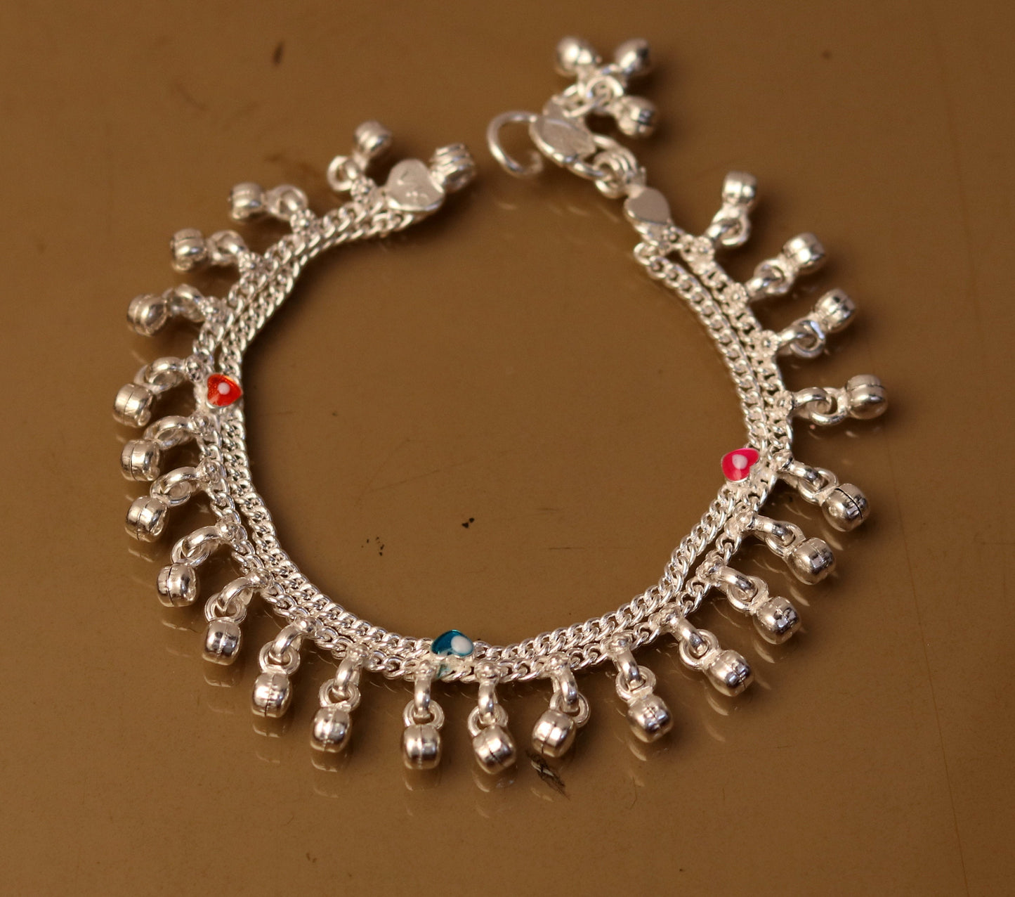 6" Sterling silver handmade fabulous charm baby kids anklets pair with fabulous noisy jingle bells, excellent baby foot bracelet ank165 - TRIBAL ORNAMENTS