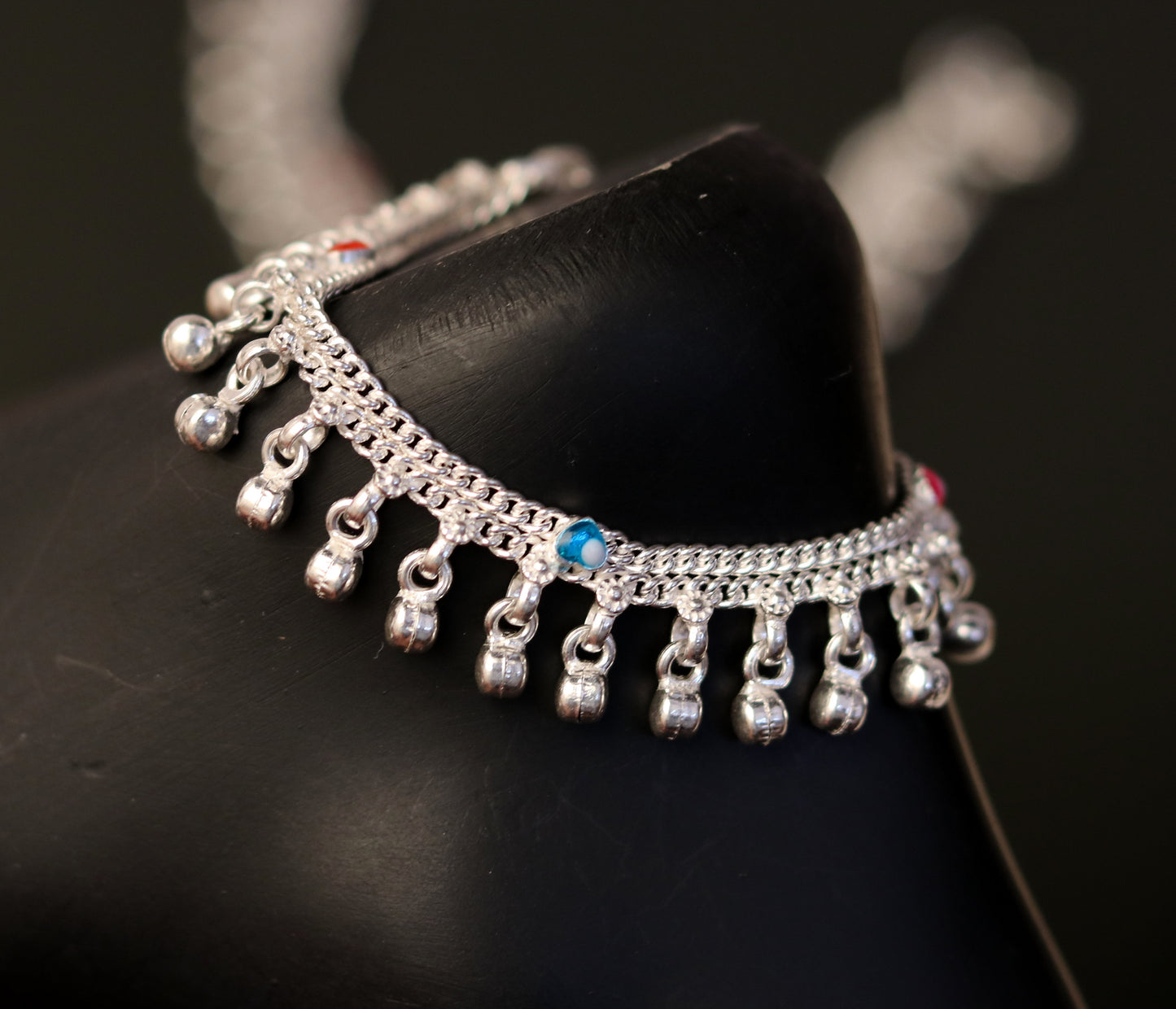 6" Sterling silver handmade fabulous charm baby kids anklets pair with fabulous noisy jingle bells, excellent baby foot bracelet ank165 - TRIBAL ORNAMENTS