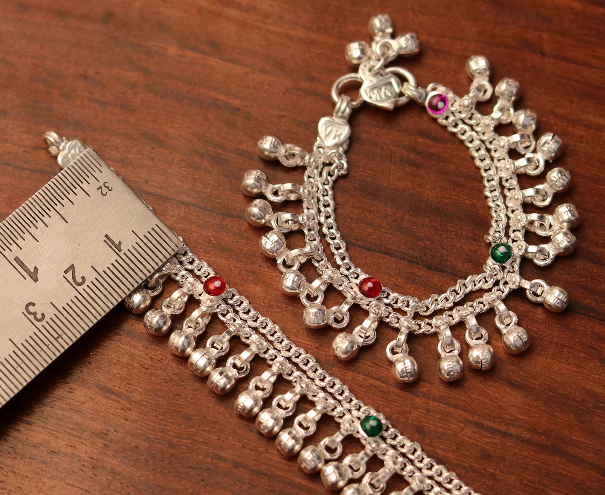 6" Sterling silver handmade fabulous charm baby kids anklets pair with fabulous noisy jingle bells, excellent baby foot bracelet ank165 - TRIBAL ORNAMENTS