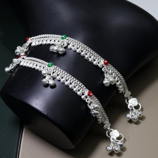 6" sterling silver handmade jingle bells baby kids ankle bracelet, noisy sound bells charm anklets jewelry belly dance gifting kids ank200 - TRIBAL ORNAMENTS