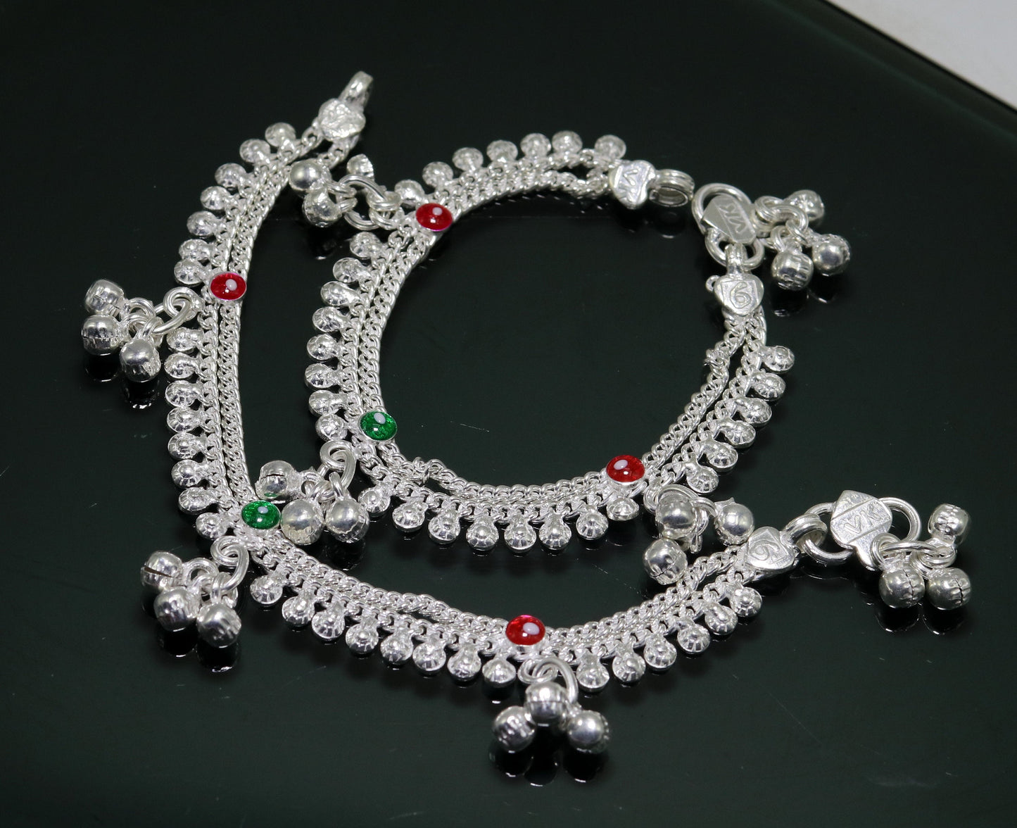 6" sterling silver handmade jingle bells baby kids ankle bracelet, noisy sound bells charm anklets jewelry belly dance gifting kids ank200 - TRIBAL ORNAMENTS