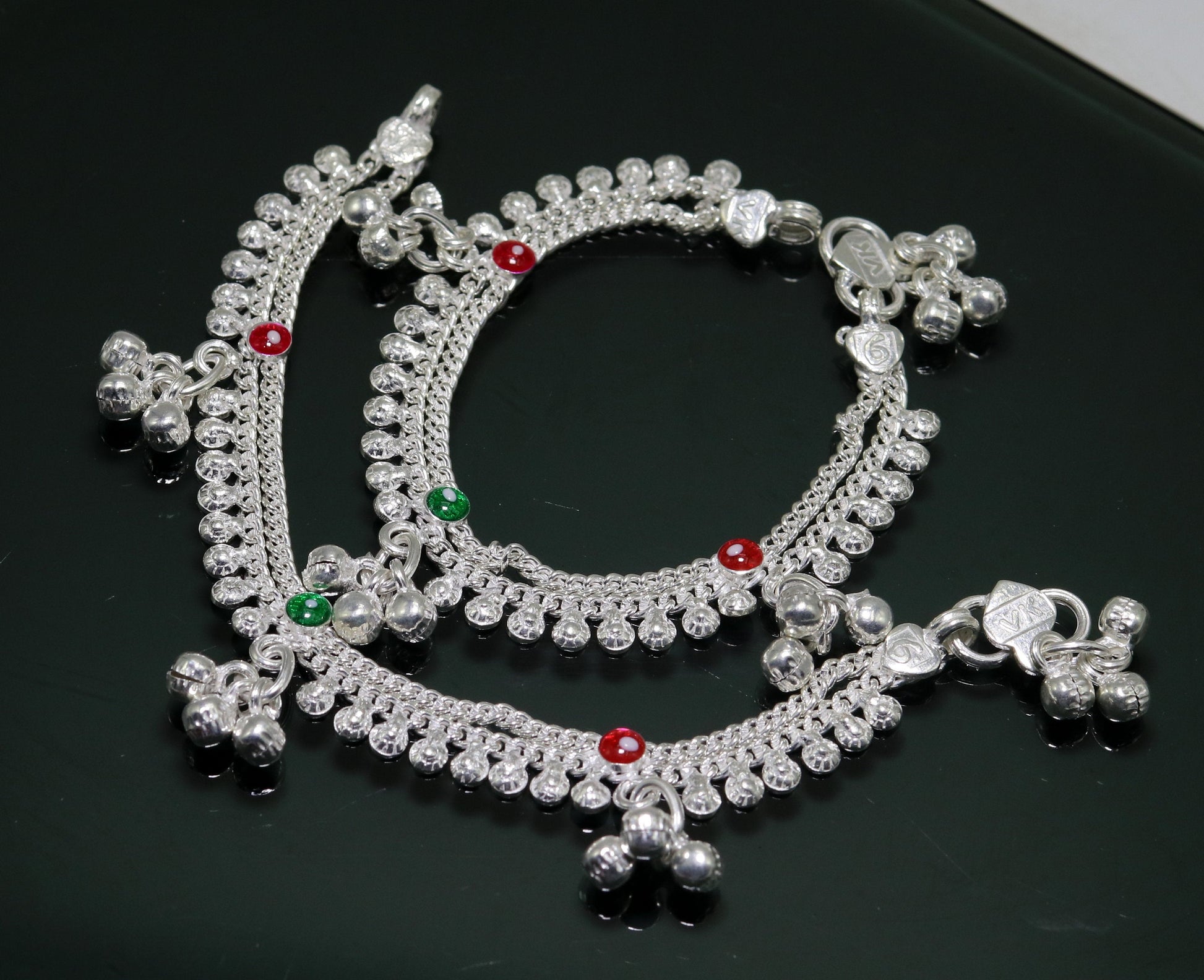 6" sterling silver handmade jingle bells baby kids ankle bracelet, noisy sound bells charm anklets jewelry belly dance gifting kids ank200 - TRIBAL ORNAMENTS