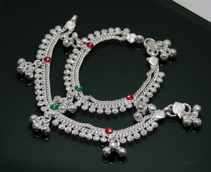 6" sterling silver handmade jingle bells baby kids ankle bracelet, noisy sound bells charm anklets jewelry belly dance gifting kids ank200 - TRIBAL ORNAMENTS