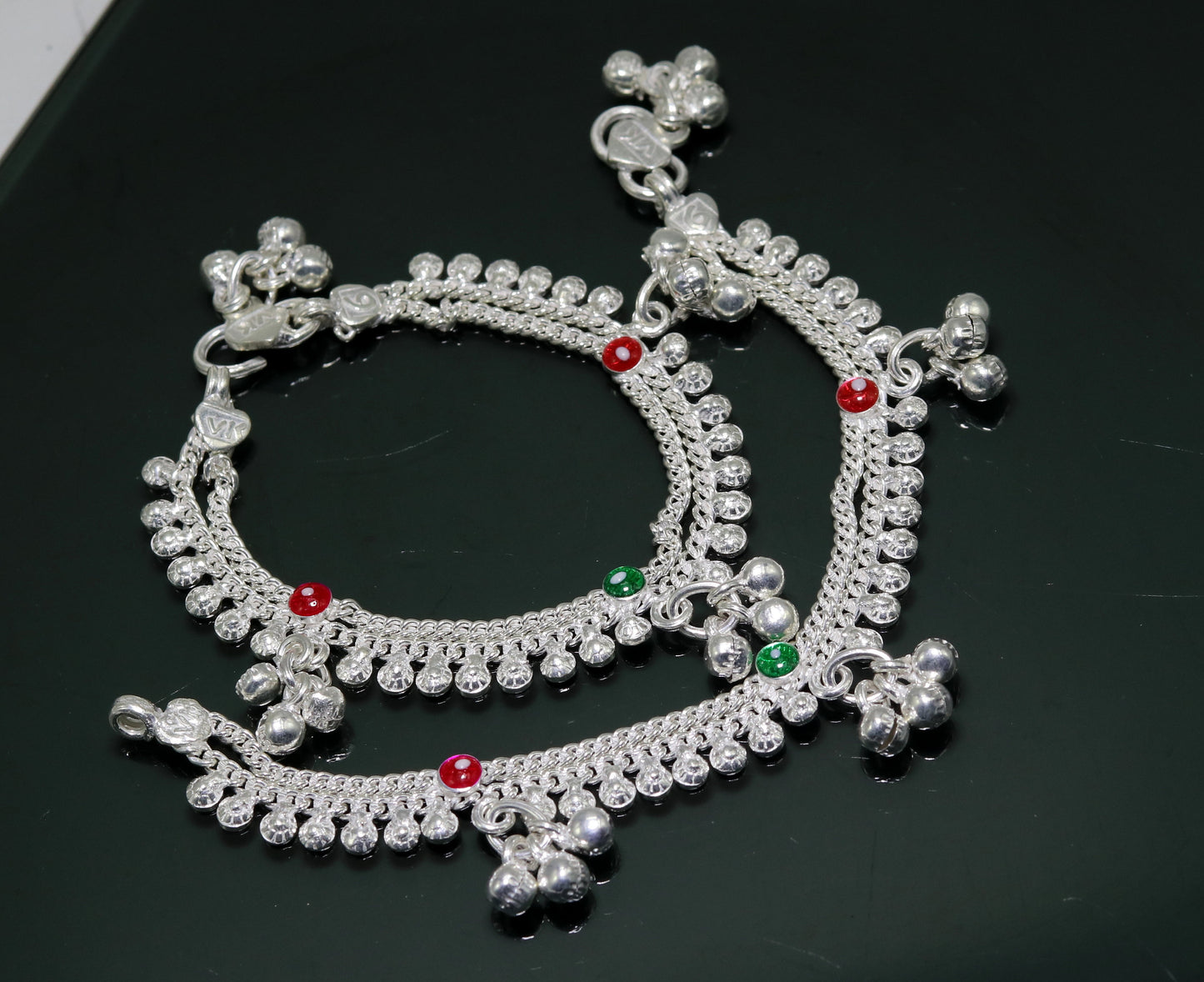 6" sterling silver handmade jingle bells baby kids ankle bracelet, noisy sound bells charm anklets jewelry belly dance gifting kids ank200 - TRIBAL ORNAMENTS