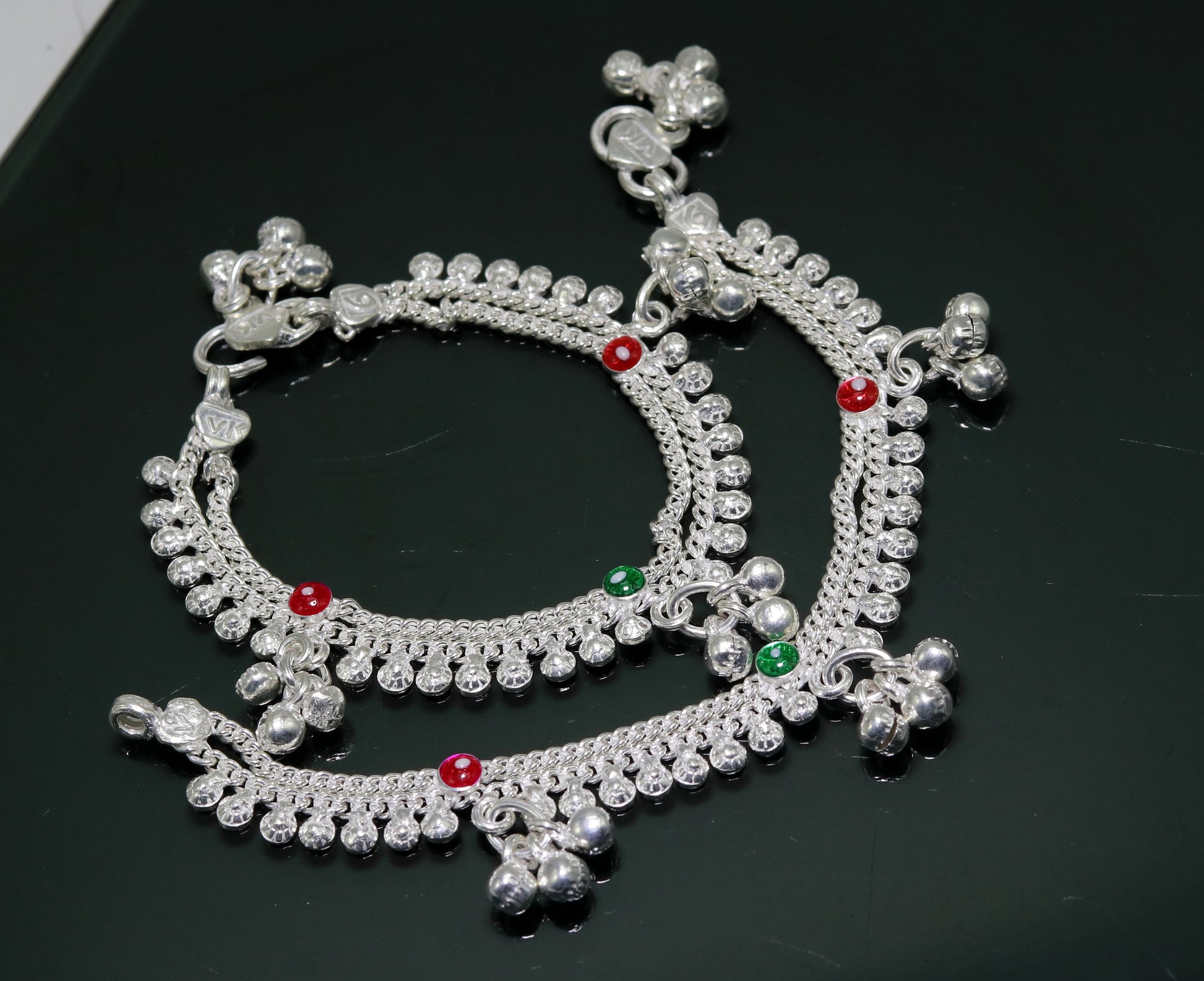 6" sterling silver handmade jingle bells baby kids ankle bracelet, noisy sound bells charm anklets jewelry belly dance gifting kids ank200 - TRIBAL ORNAMENTS