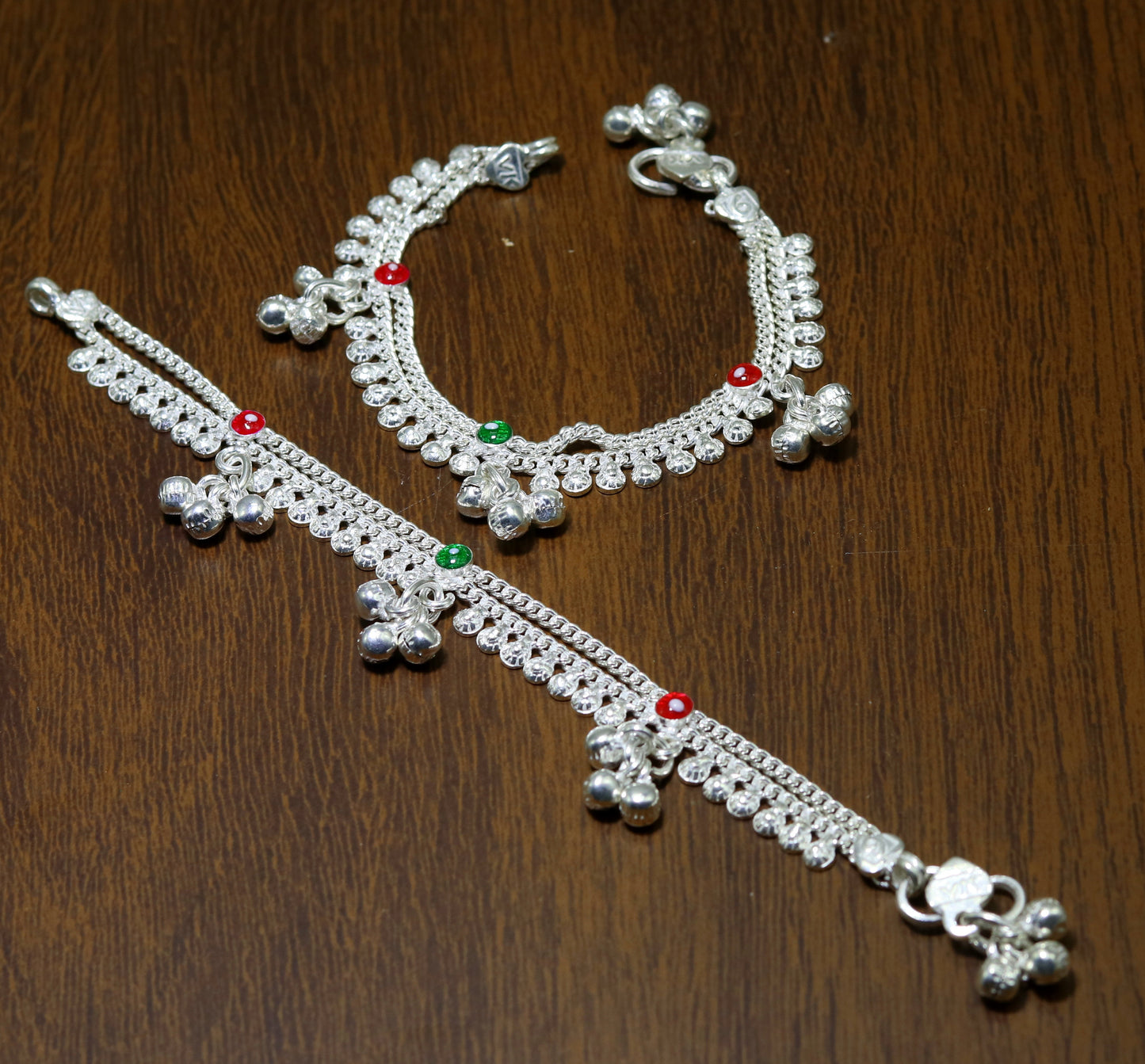 6" sterling silver handmade jingle bells baby kids ankle bracelet, noisy sound bells charm anklets jewelry belly dance gifting kids ank200 - TRIBAL ORNAMENTS