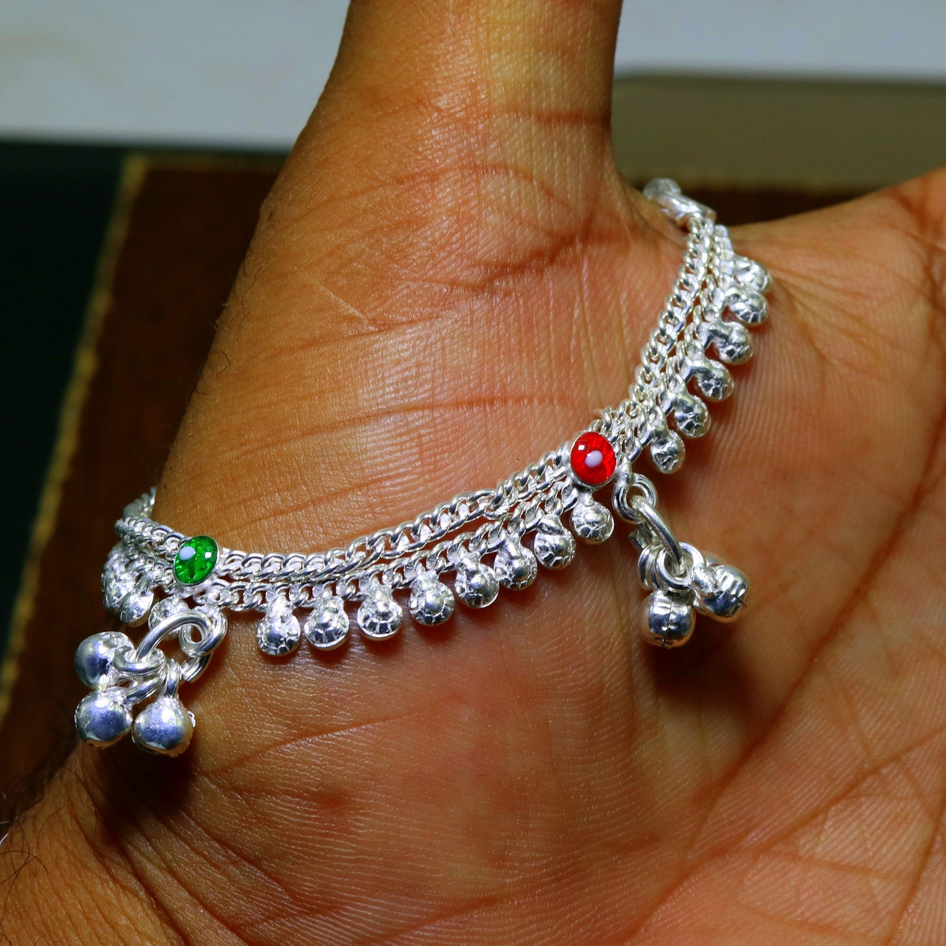 6" sterling silver handmade jingle bells baby kids ankle bracelet, noisy sound bells charm anklets jewelry belly dance gifting kids ank200 - TRIBAL ORNAMENTS