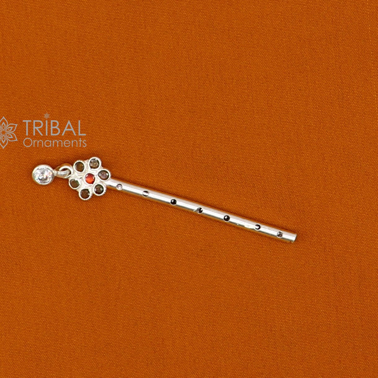 6cm long Flute divine 925 sterling silver handmade stone work design idol Krishna flute, silver bansuri, laddu Gopala flute su1256 - TRIBAL ORNAMENTS