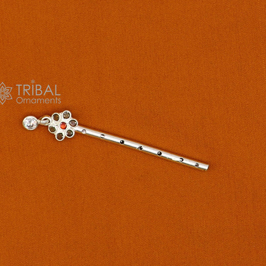 6cm long Flute divine 925 sterling silver handmade stone work design idol Krishna flute, silver bansuri, laddu Gopala flute su1256 - TRIBAL ORNAMENTS