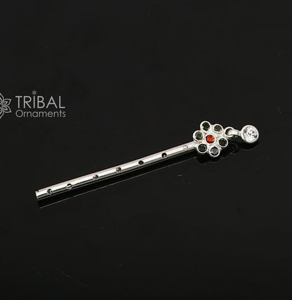 6cm long Flute divine 925 sterling silver handmade stone work design idol Krishna flute, silver bansuri, laddu Gopala flute su1256 - TRIBAL ORNAMENTS