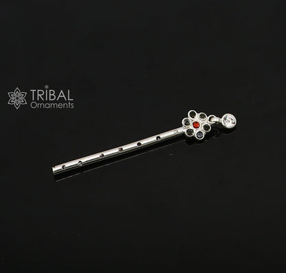 6cm long Flute divine 925 sterling silver handmade stone work design idol Krishna flute, silver bansuri, laddu Gopala flute su1256 - TRIBAL ORNAMENTS