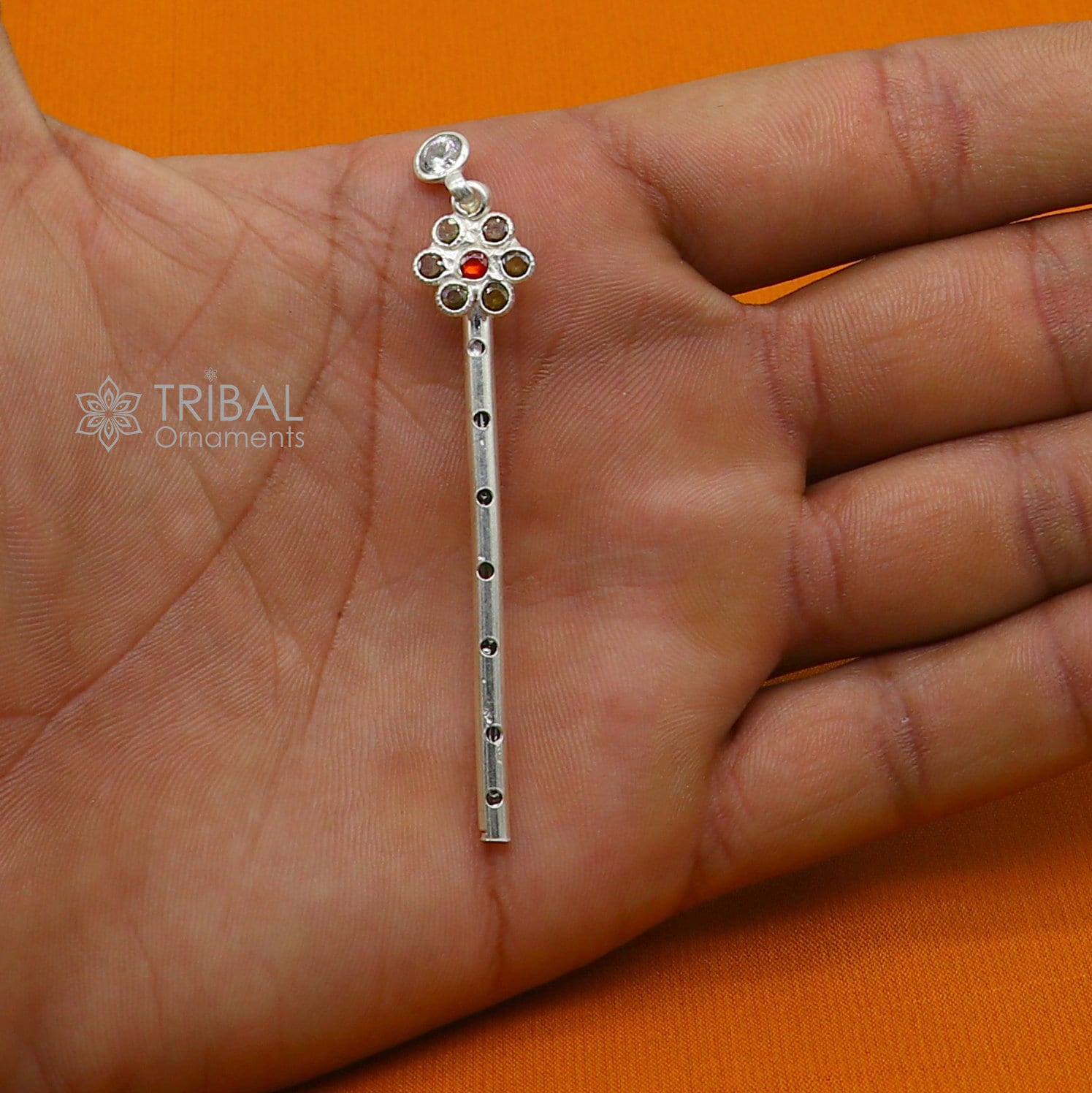 6cm long Flute divine 925 sterling silver handmade stone work design idol Krishna flute, silver bansuri, laddu Gopala flute su1256 - TRIBAL ORNAMENTS