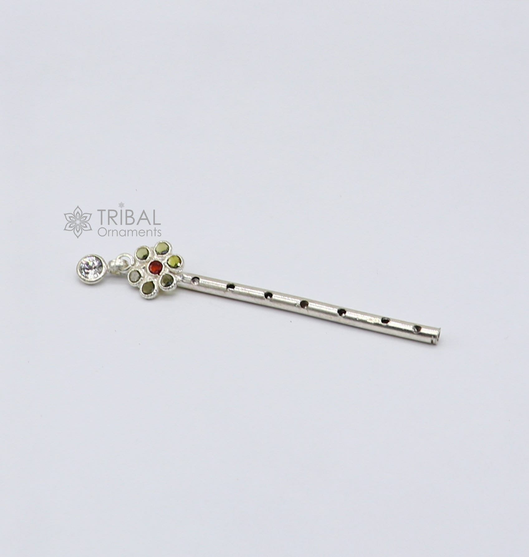6cm long Flute divine 925 sterling silver handmade stone work design idol Krishna flute, silver bansuri, laddu Gopala flute su1256 - TRIBAL ORNAMENTS