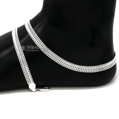 Handmade 6mm sterling silver wheat chain ankle bracelet with intricate design, perfect for belly dance jewelry or gift-giving.