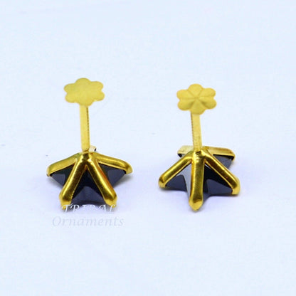 6mm 18kt yellow gold handmade single black stone back screw stud earring cartilage customized unisex jewelry er141 - TRIBAL ORNAMENTS