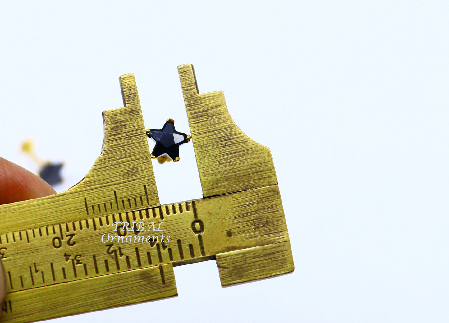 6mm 18kt yellow gold handmade single black stone back screw stud earring cartilage customized unisex jewelry er141 - TRIBAL ORNAMENTS