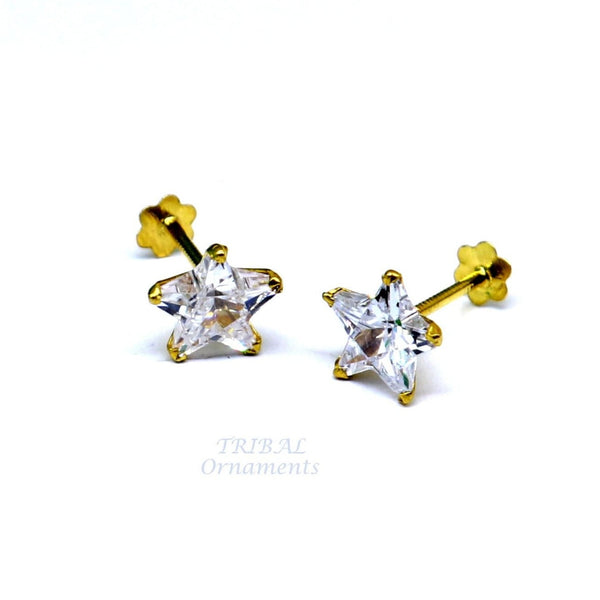 6mm 18kt yellow gold handmade single cubic zircon stone back screw star shape stud earring cartilage customized unisex jewelry er145 - TRIBAL ORNAMENTS