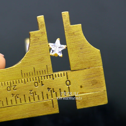 6mm 18kt yellow gold handmade single cubic zircon stone back screw star shape stud earring cartilage customized unisex jewelry er145 - TRIBAL ORNAMENTS
