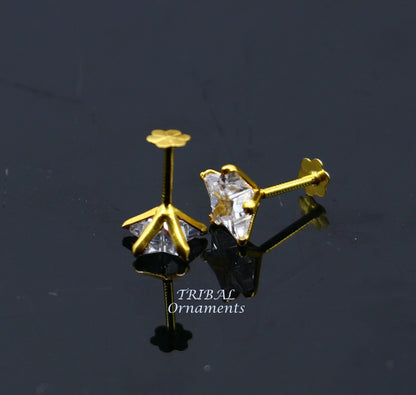 6mm 18kt yellow gold handmade single cubic zircon stone back screw star shape stud earring cartilage customized unisex jewelry er145 - TRIBAL ORNAMENTS