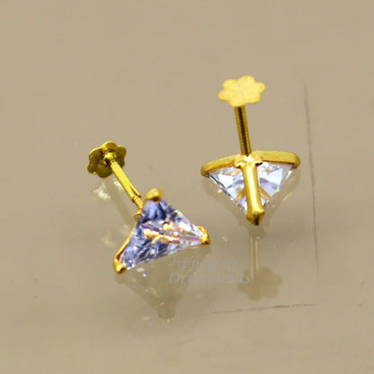 6mm 18kt yellow gold handmade single stone Triangle shape stud earring cartilage earring customized unisex screw back stud jewelry er147 - TRIBAL ORNAMENTS