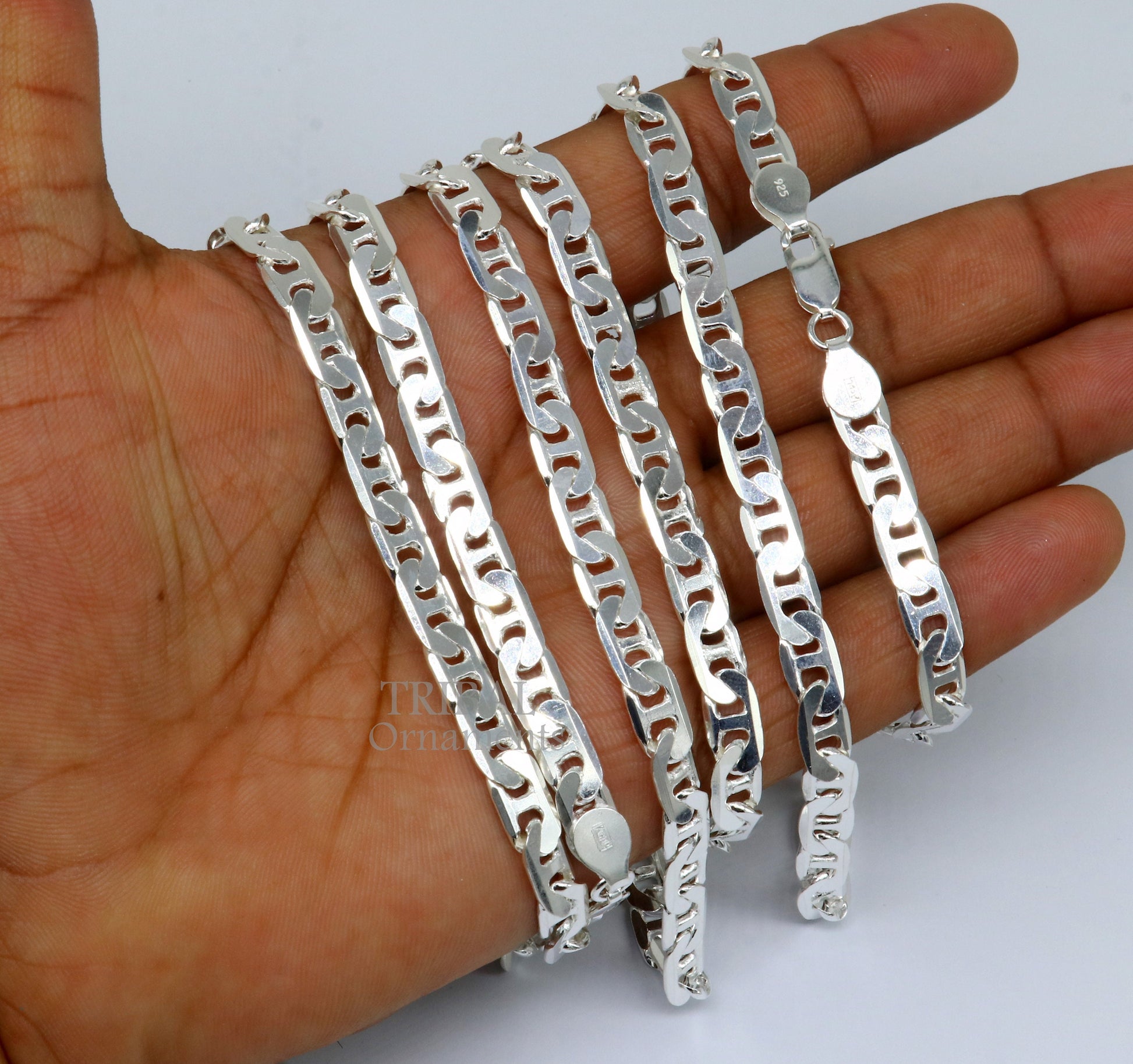 6mm 20" solid 925 sterling silver  handmade modern trendy design unique fancy chain necklace, best gifting unisex jewelry India ch218 - TRIBAL ORNAMENTS