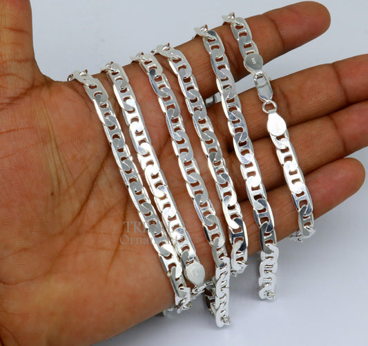 6mm 20" solid 925 sterling silver  handmade modern trendy design unique fancy chain necklace, best gifting unisex jewelry India ch218 - TRIBAL ORNAMENTS