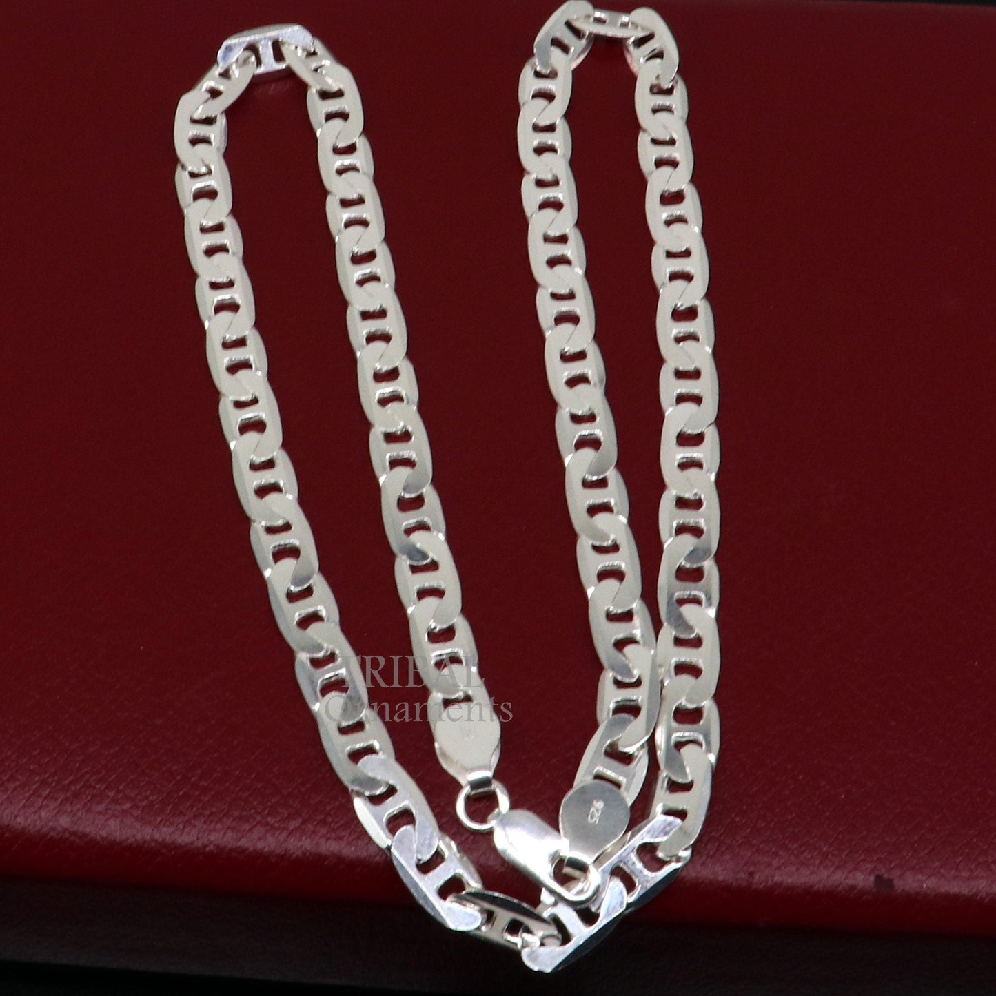 6mm 20" solid 925 sterling silver  handmade modern trendy design unique fancy chain necklace, best gifting unisex jewelry India ch218 - TRIBAL ORNAMENTS