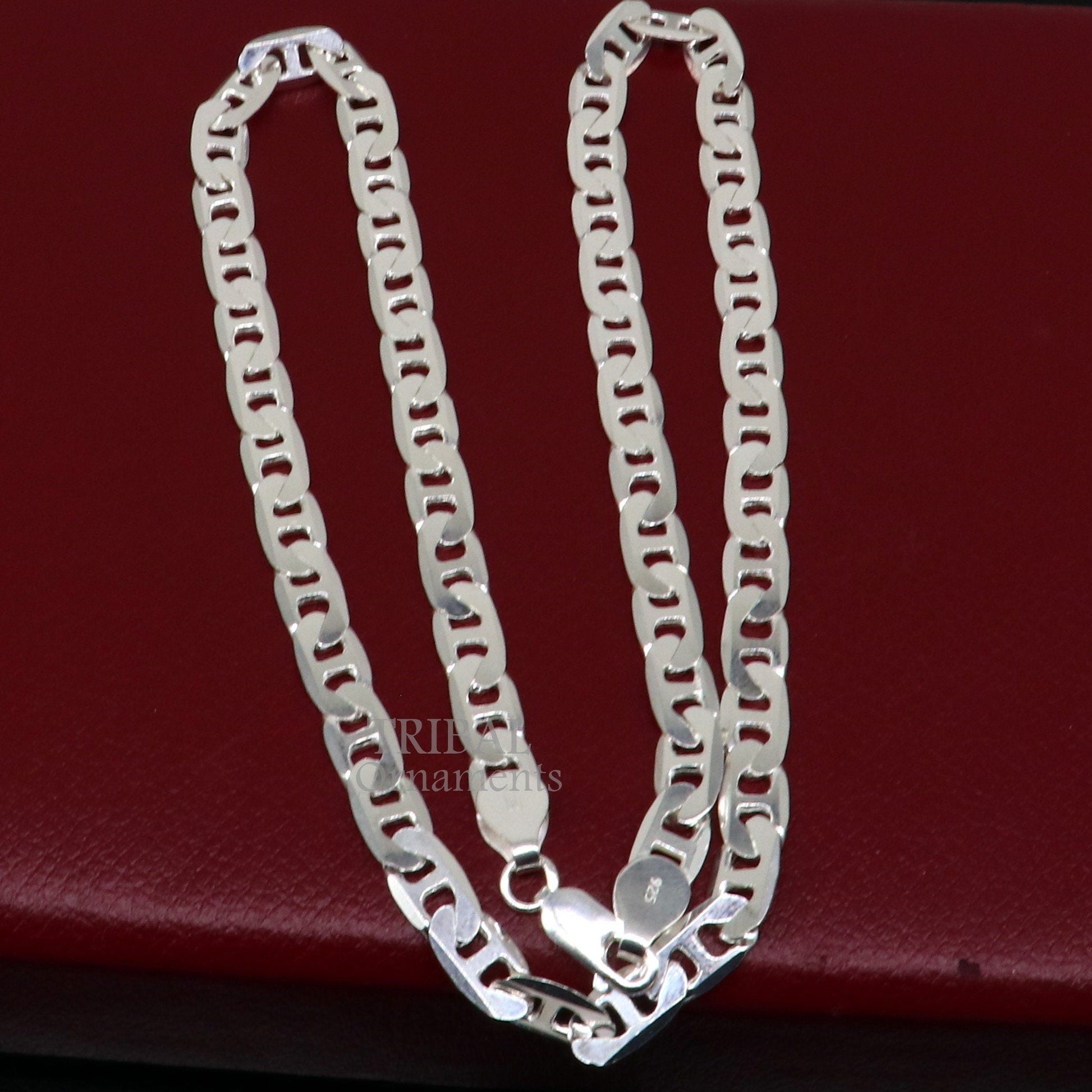 6mm 20" solid 925 sterling silver  handmade modern trendy design unique fancy chain necklace, best gifting unisex jewelry India ch218 - TRIBAL ORNAMENTS