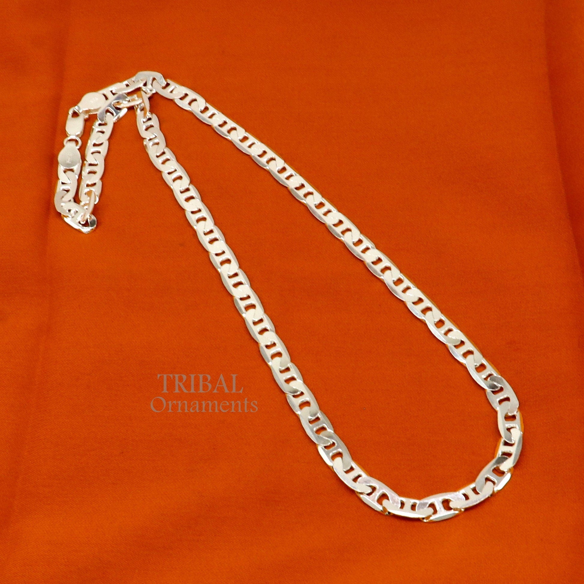 6mm 20" solid 925 sterling silver  handmade modern trendy design unique fancy chain necklace, best gifting unisex jewelry India ch218 - TRIBAL ORNAMENTS