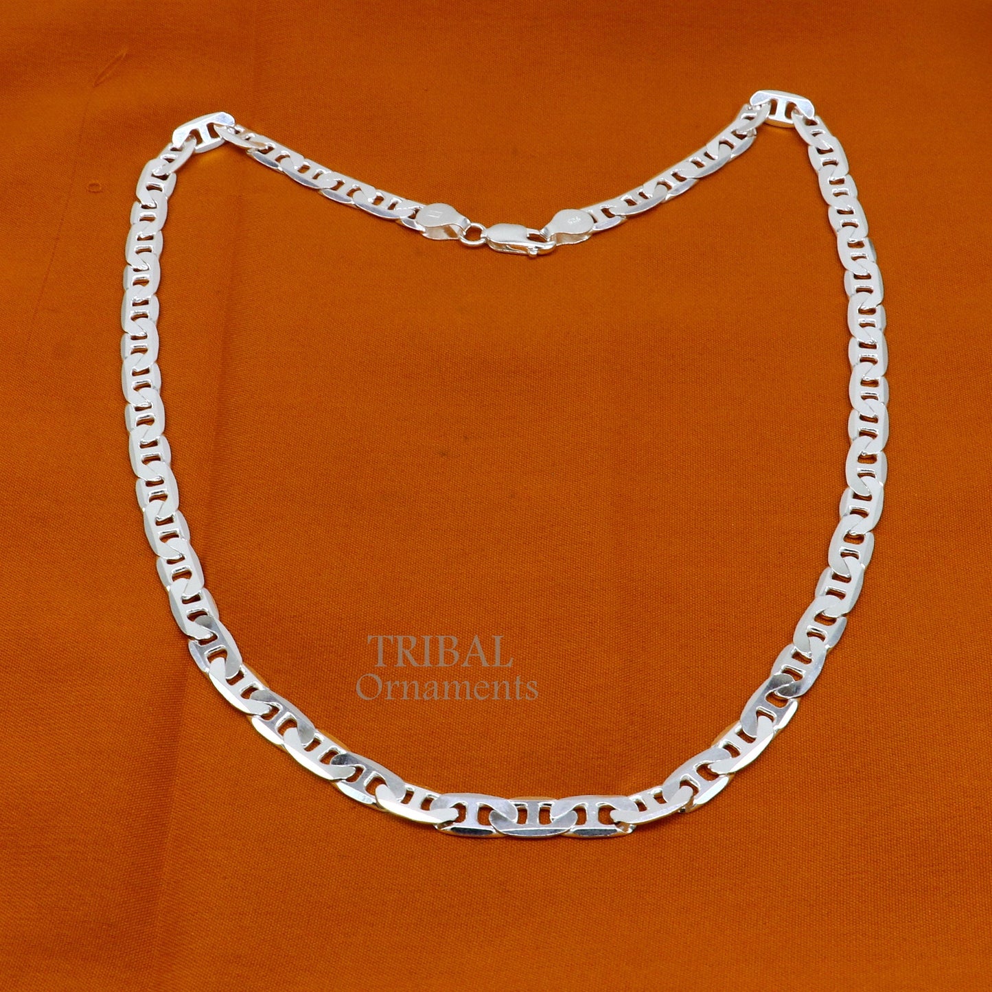 6mm 20" solid 925 sterling silver  handmade modern trendy design unique fancy chain necklace, best gifting unisex jewelry India ch218 - TRIBAL ORNAMENTS