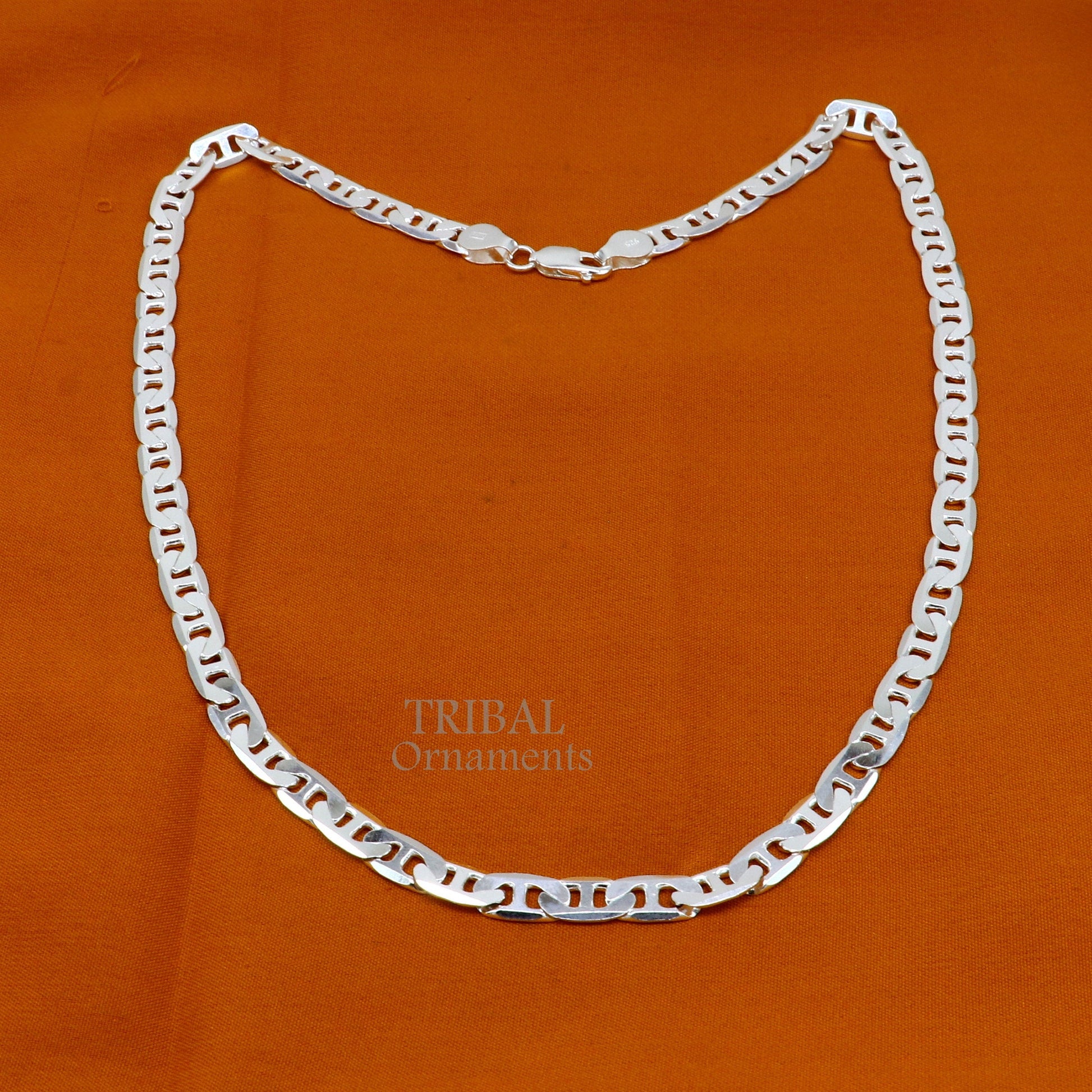 6mm 20" solid 925 sterling silver  handmade modern trendy design unique fancy chain necklace, best gifting unisex jewelry India ch218 - TRIBAL ORNAMENTS