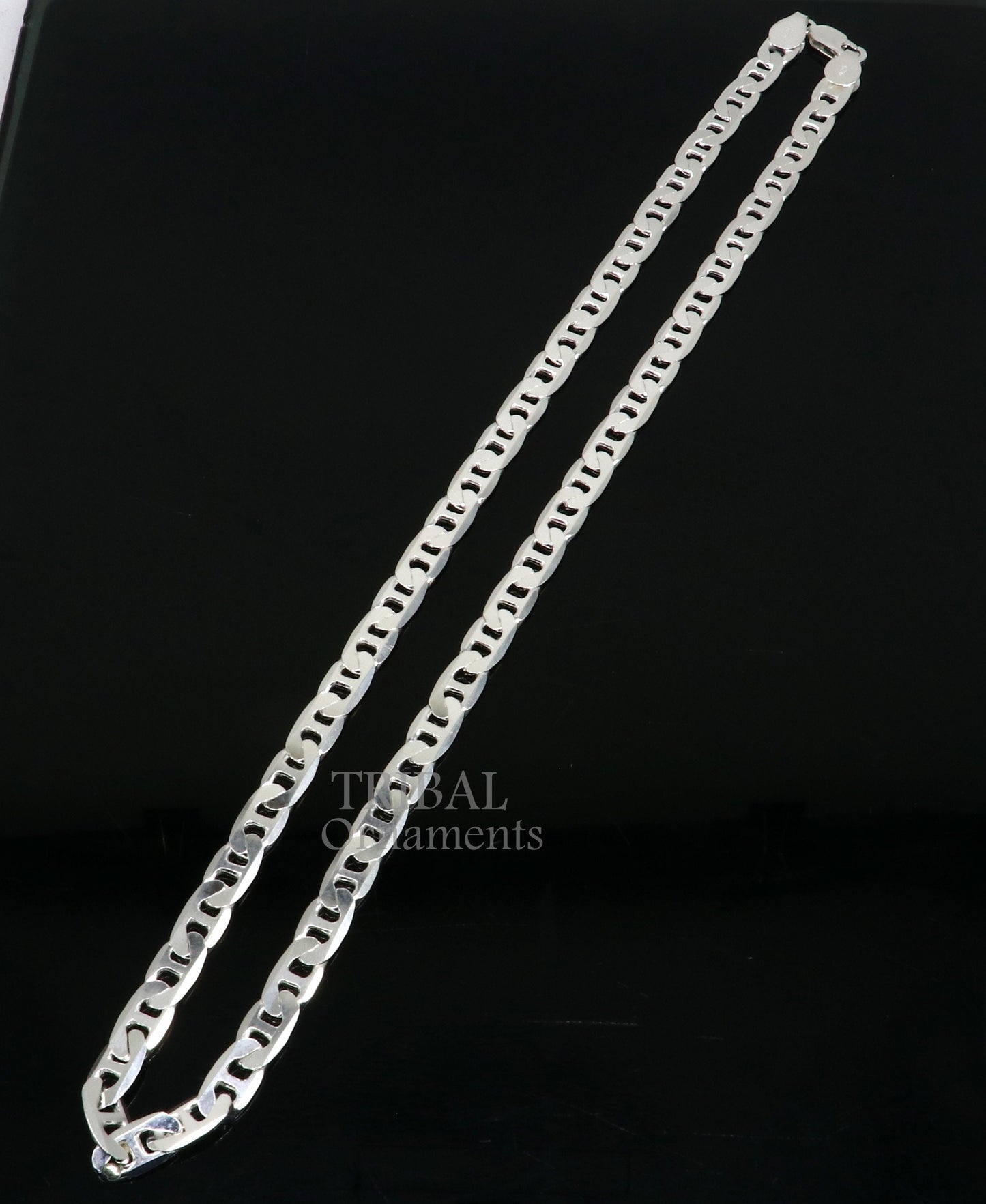 6mm 20" solid 925 sterling silver  handmade modern trendy design unique fancy chain necklace, best gifting unisex jewelry India ch218 - TRIBAL ORNAMENTS