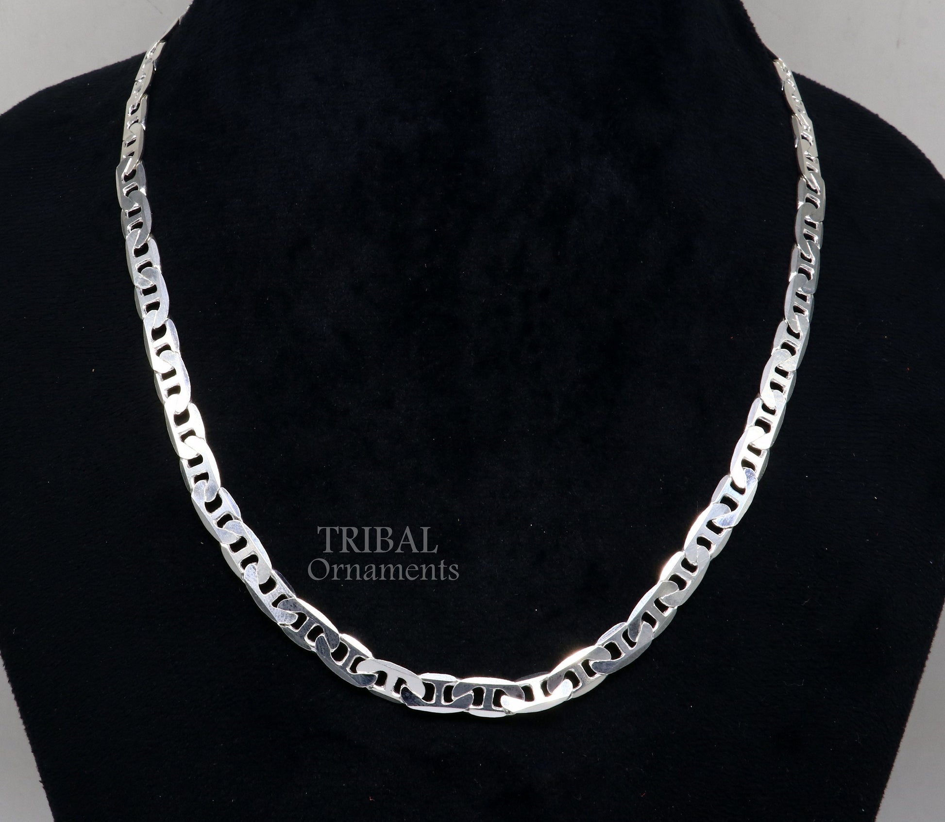 6mm 20" solid 925 sterling silver  handmade modern trendy design unique fancy chain necklace, best gifting unisex jewelry India ch218 - TRIBAL ORNAMENTS