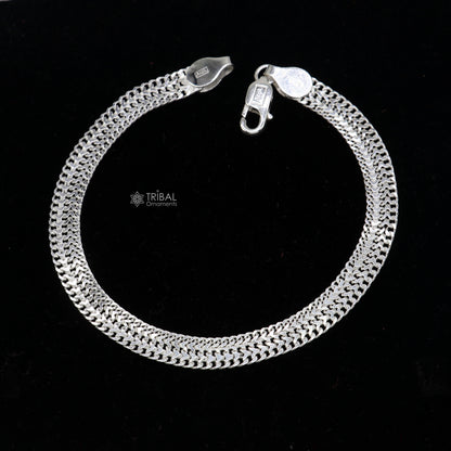 6mm 925 sterling silver wheat chain bracelet from Rajasthan, flexible unisex jewelry by TRIBAL ORNAMENTS.