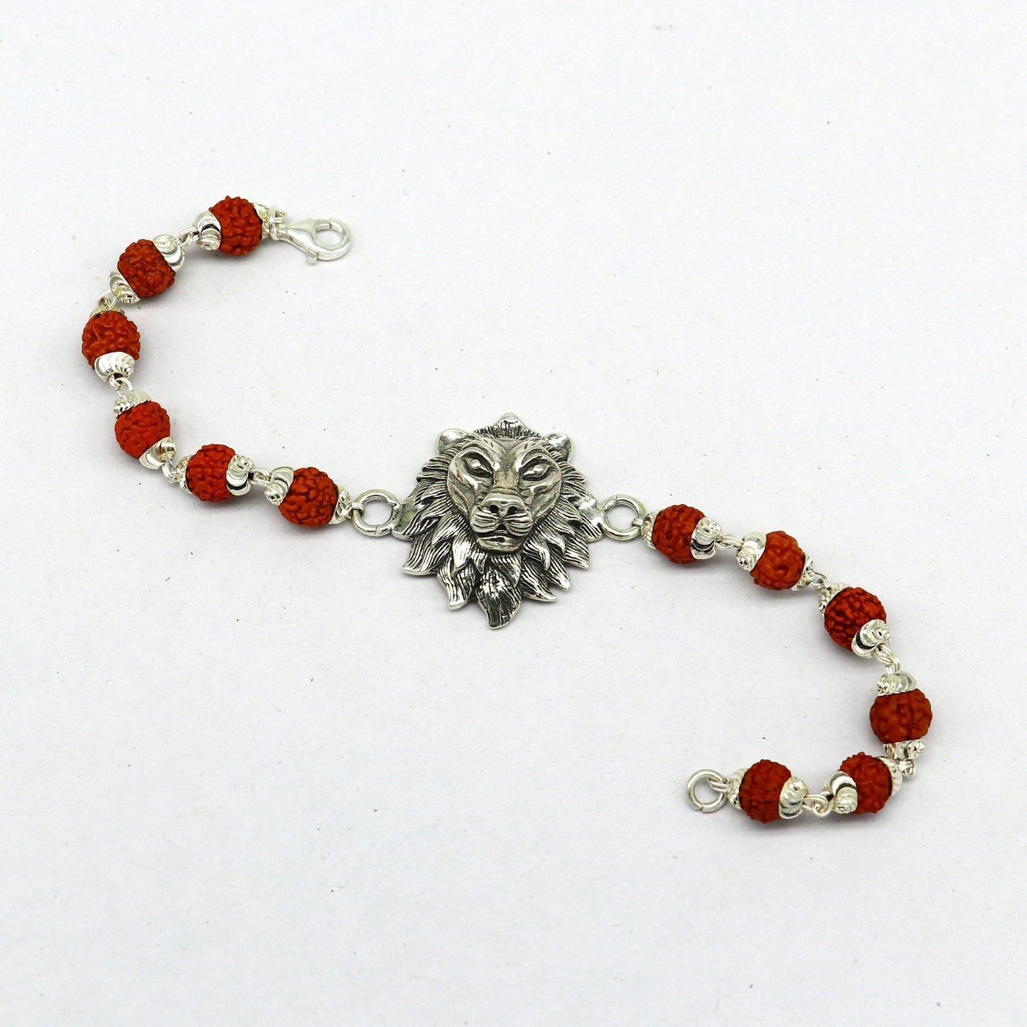 7.0" 925 Sterling silver customized rudraksha beaded lion Rakhi or bracelet. best gift for your brother's  for special Rakshabandhan rk05 - TRIBAL ORNAMENTS