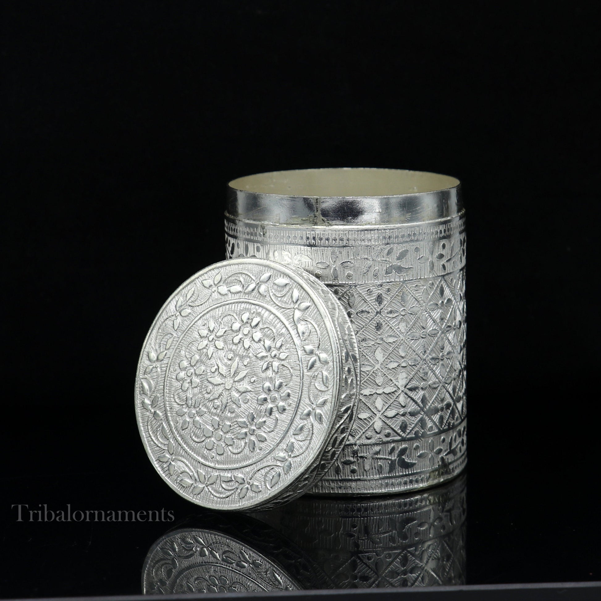 7.3cm 925 solid silver utensils vintage style trinket box, container/casket box bridal floral work box, jewelry box silver utensils stb310 - TRIBAL ORNAMENTS