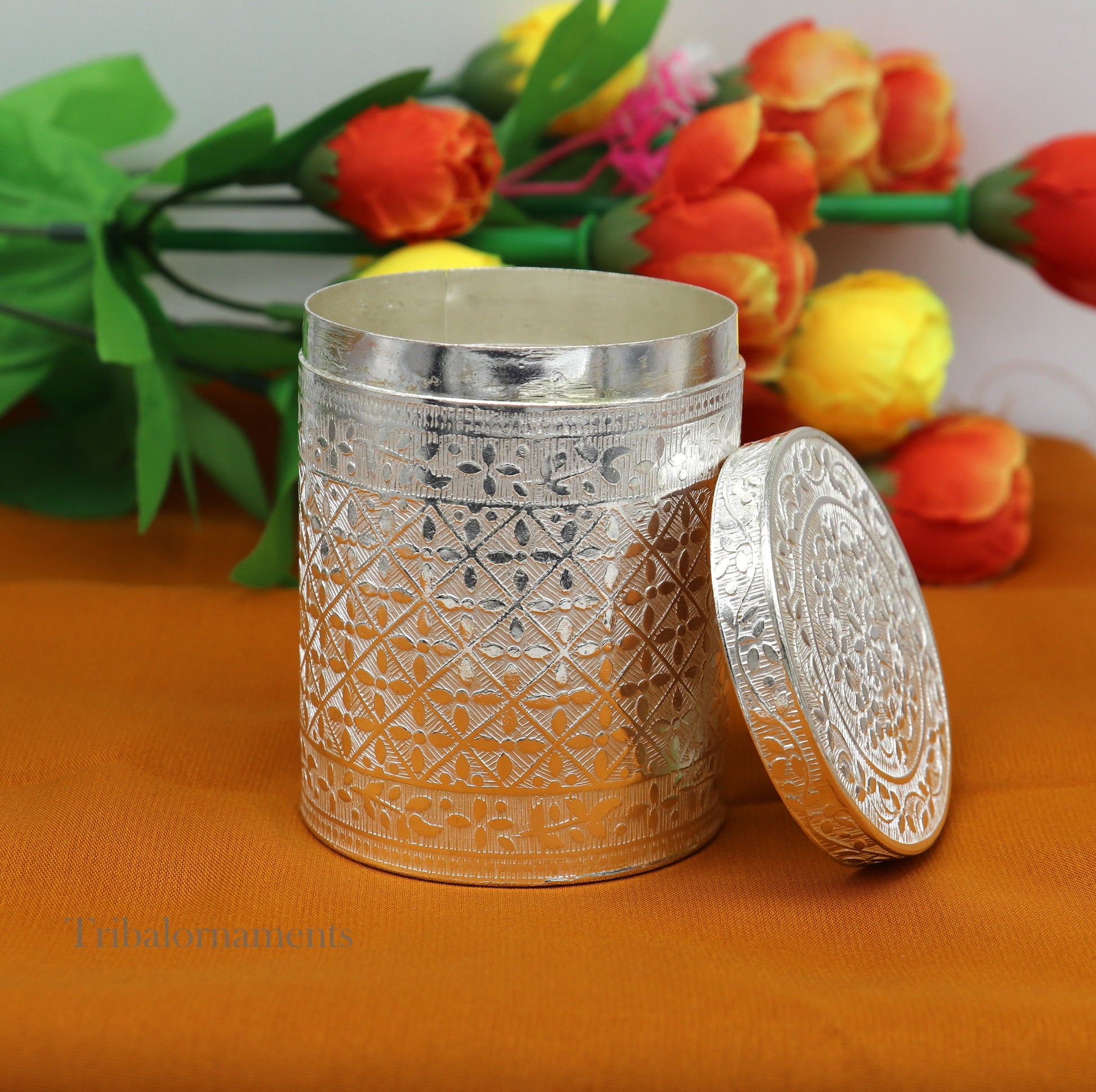 7.3cm 925 solid silver utensils vintage style trinket box, container/casket box bridal floral work box, jewelry box silver utensils stb310 - TRIBAL ORNAMENTS