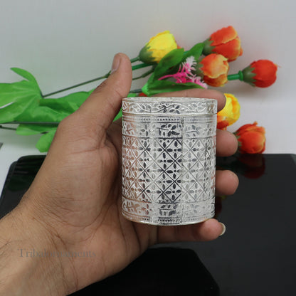 7.3cm 925 solid silver utensils vintage style trinket box, container/casket box bridal floral work box, jewelry box silver utensils stb310 - TRIBAL ORNAMENTS