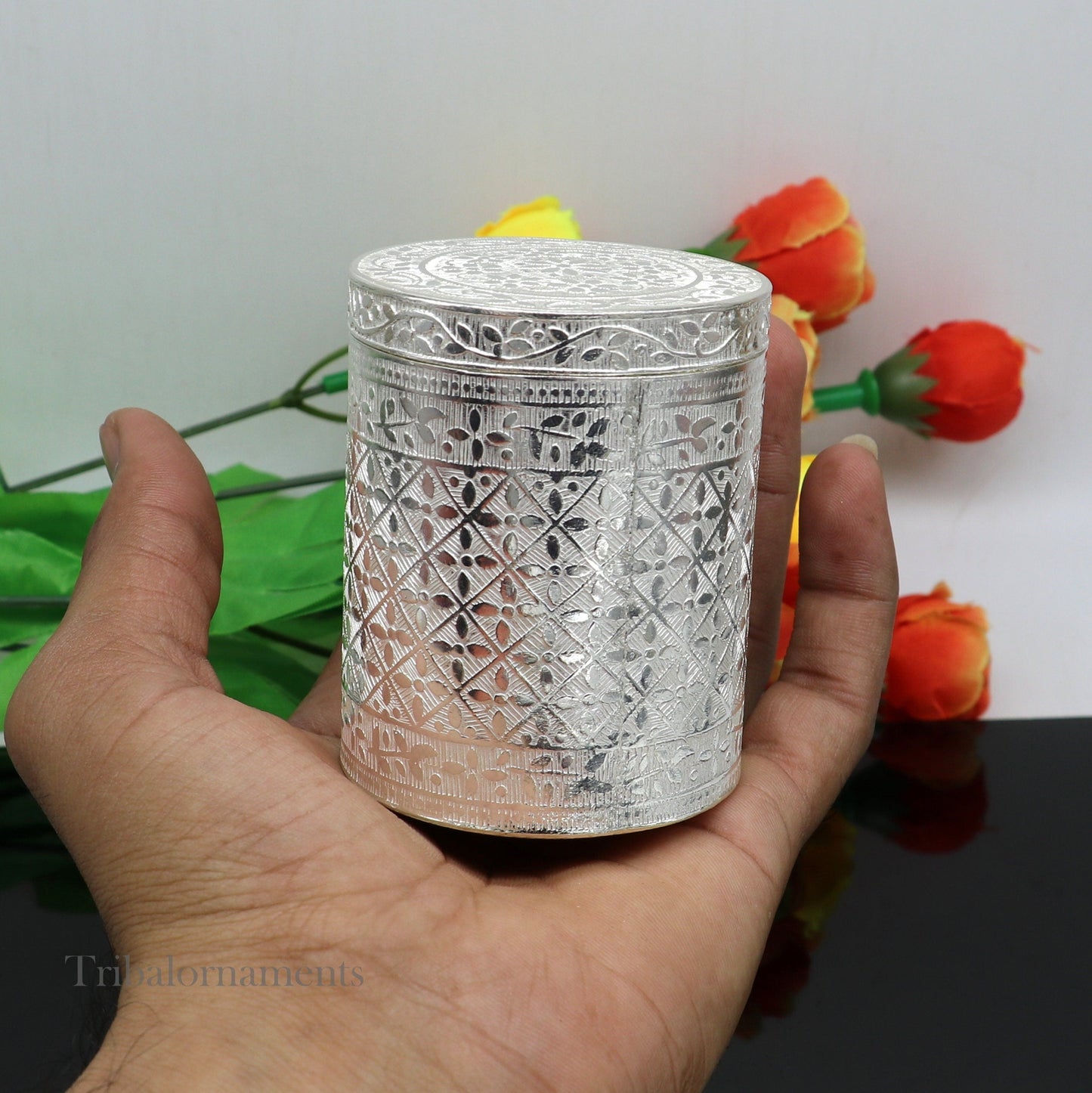 7.3cm 925 solid silver utensils vintage style trinket box, container/casket box bridal floral work box, jewelry box silver utensils stb310 - TRIBAL ORNAMENTS