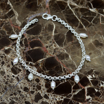 7.5" 925 sterling silver handmade customized charm bracelet, stylish pearl bracelet unisex gifting jewelry belly dance jewelry nsbr191 - TRIBAL ORNAMENTS